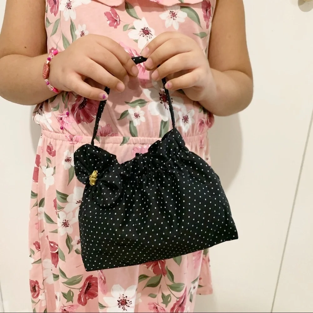 Girls set Black polka dots Tote Bag with Hair bow - Picture 6 of 9
